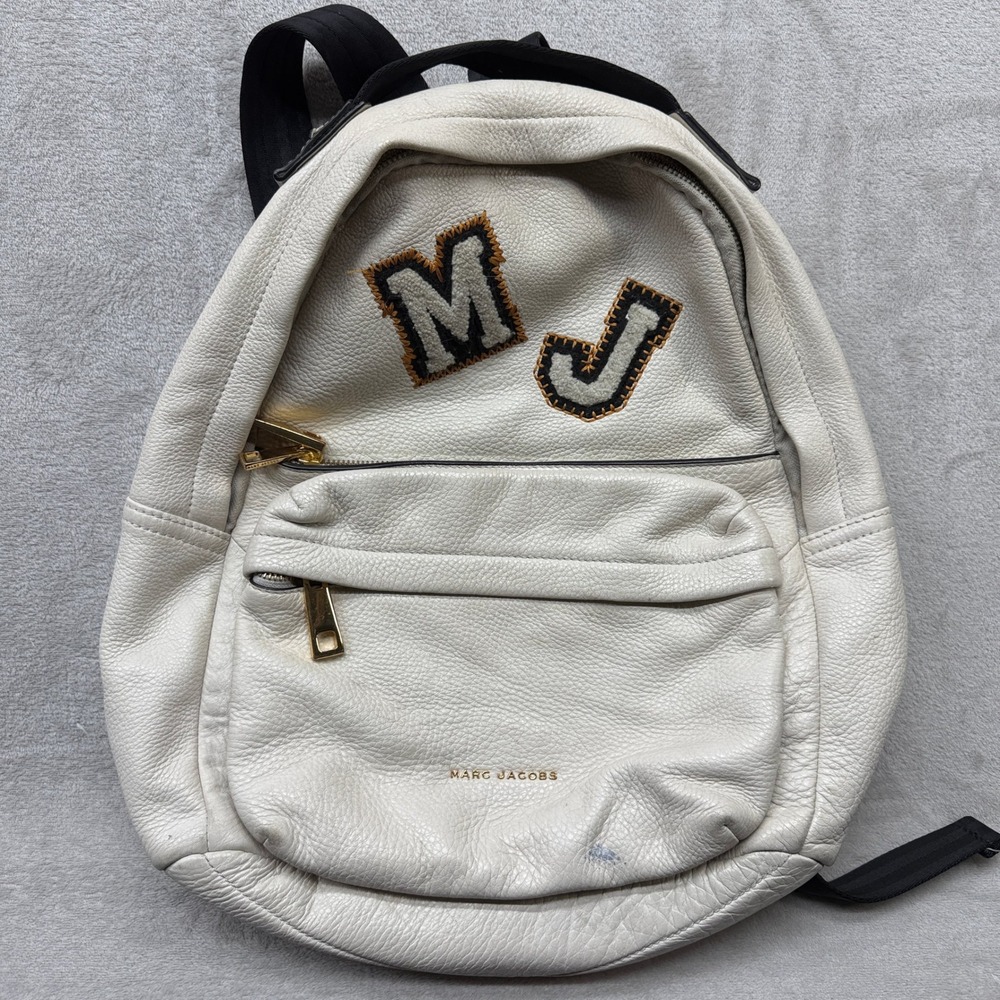 Marc Jacobs Womens Backpack Off-White Pebbled Leather Varsity Luxury Streetwear